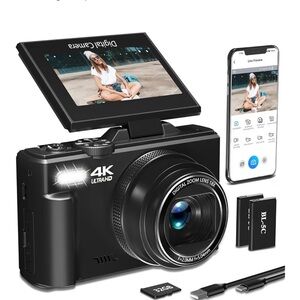 4K Ultra HD Digital Camera with Flip Screen - Black